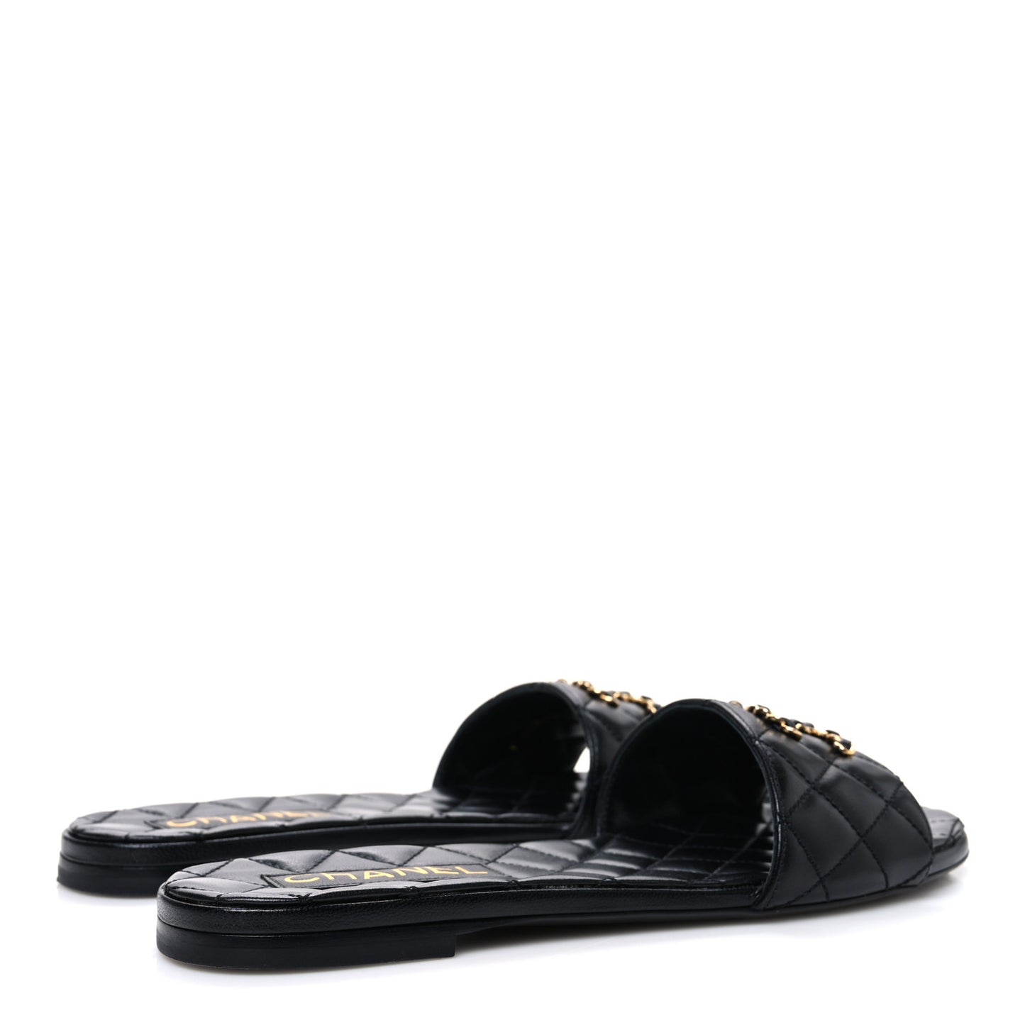 Shiny Goatskin Quilted CC Mules Sandals 40 Black