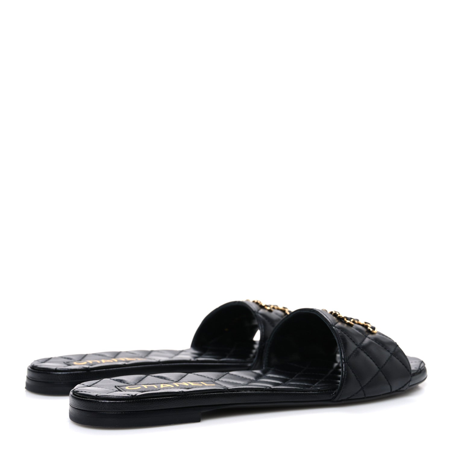 Chanel Shiny Goatskin Quilted CC Mules Sandals 40 Black 5 of 11