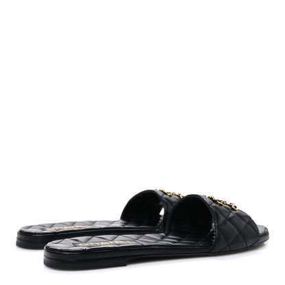 Chanel Shiny Goatskin Quilted CC Mules Sandals 40 Black 5 of 11