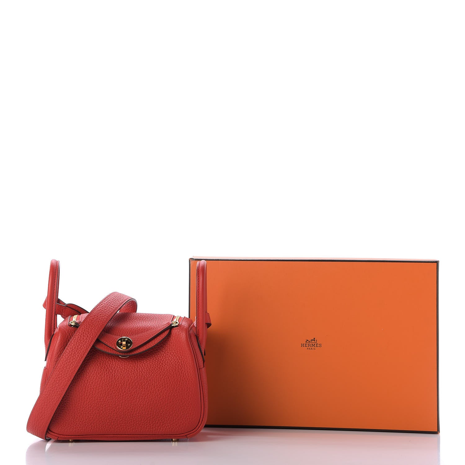 Hermes Taurillon Clemence Mini Lindy 20 Rouge De Coeur 9 of 9