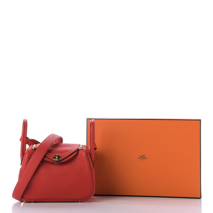 Hermes Taurillon Clemence Mini Lindy 20 Rouge De Coeur 9 of 9