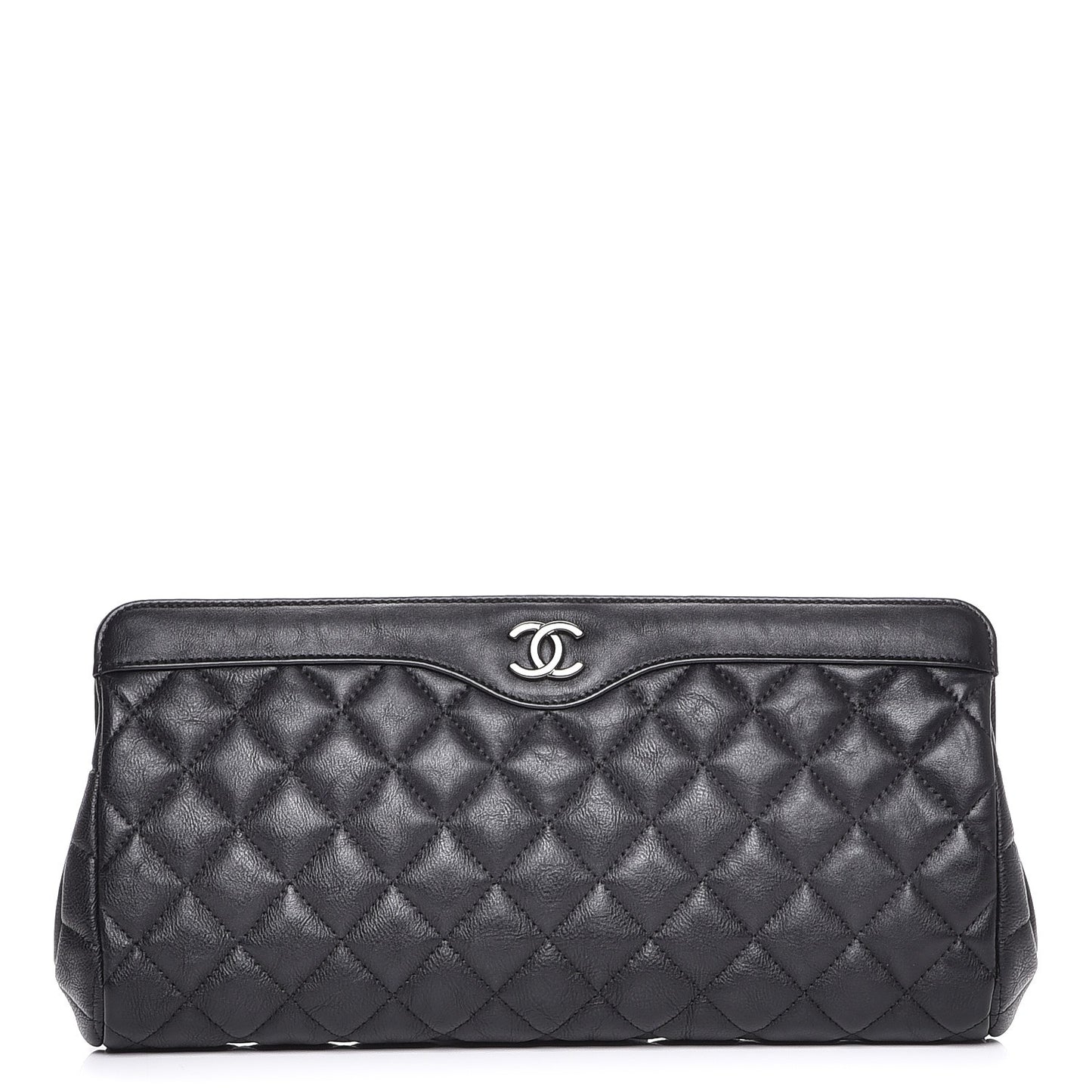 Crumpled Calfskin Quilted Clutch So Black