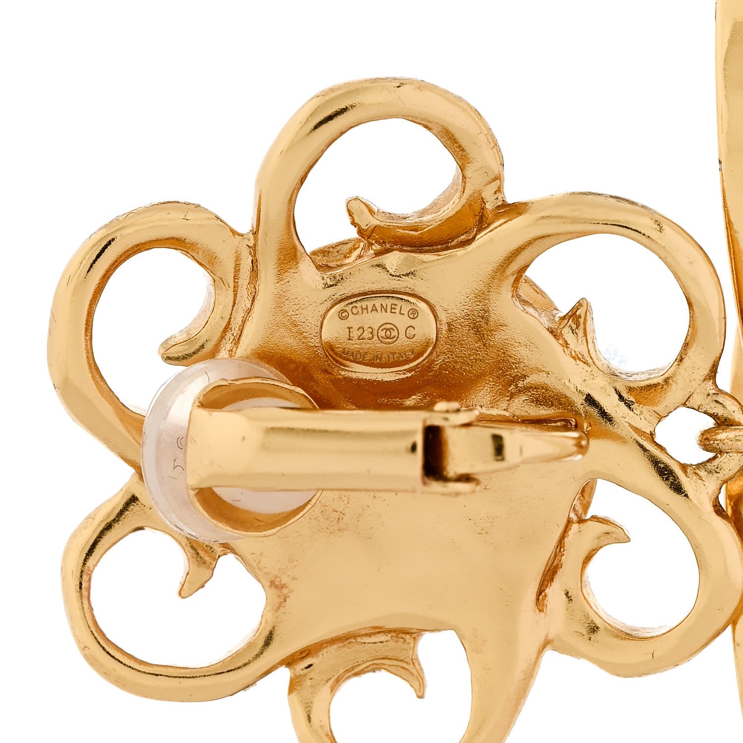 Chanel Metal Enamel Pearl CC Drop Earrings Gold White 4 of 4