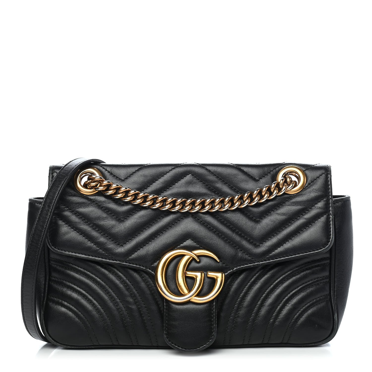 Gucci Calfskin Matelasse Small GG Marmont Shoulder Bag Black 1 of 12