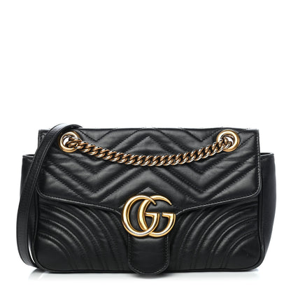 Gucci Calfskin Matelasse Small GG Marmont Shoulder Bag Black 1 of 12