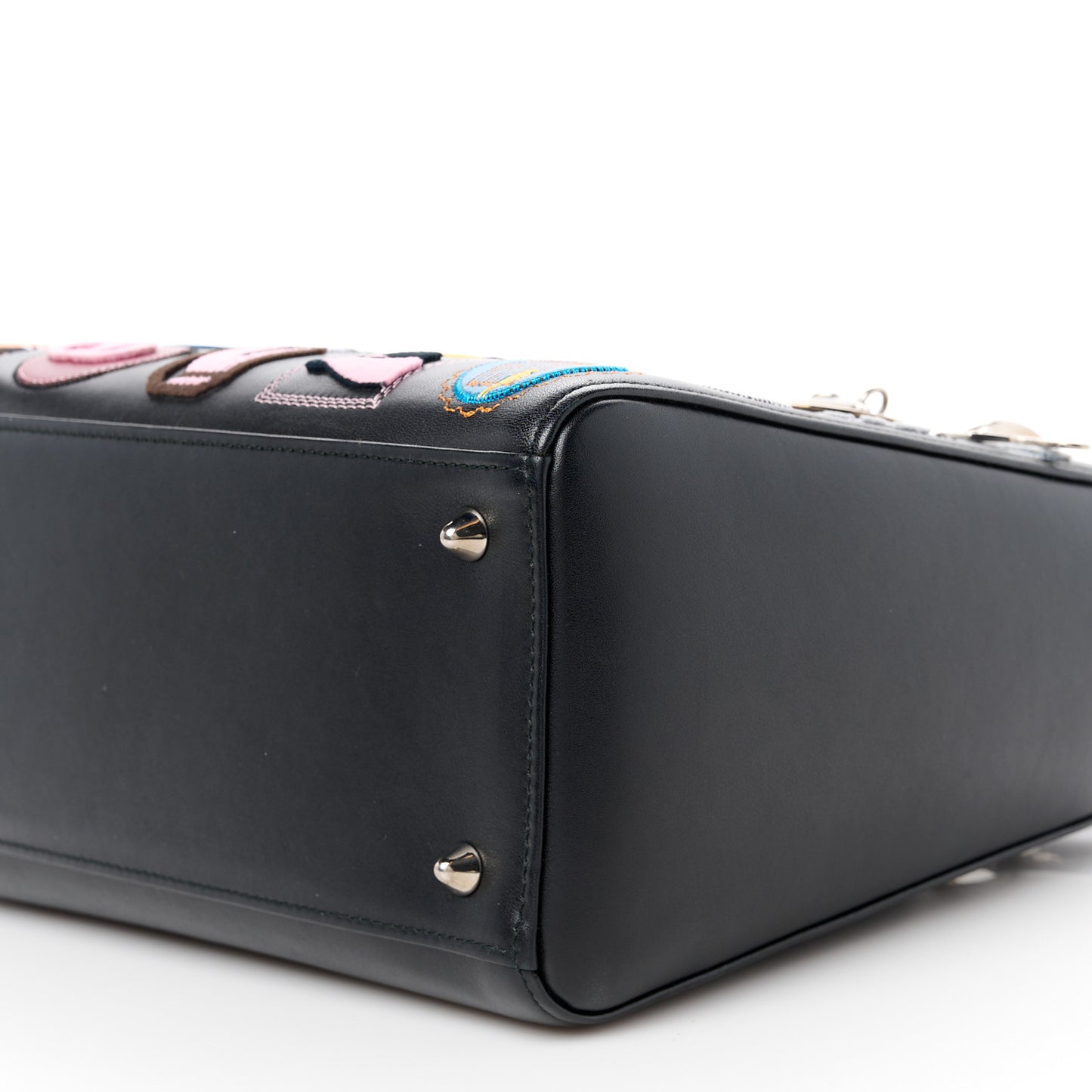 Smooth Calfskin Patch Embellished Medium Lady Dior Black