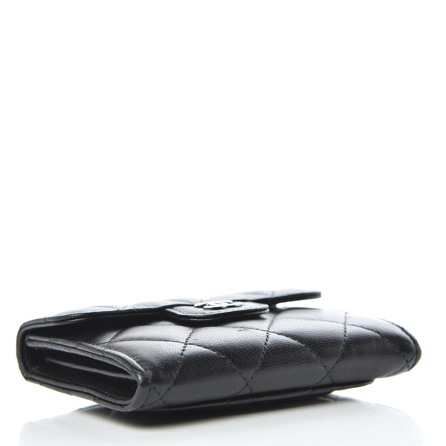 Lambskin Quilted Flap Card Holder Wallet Black