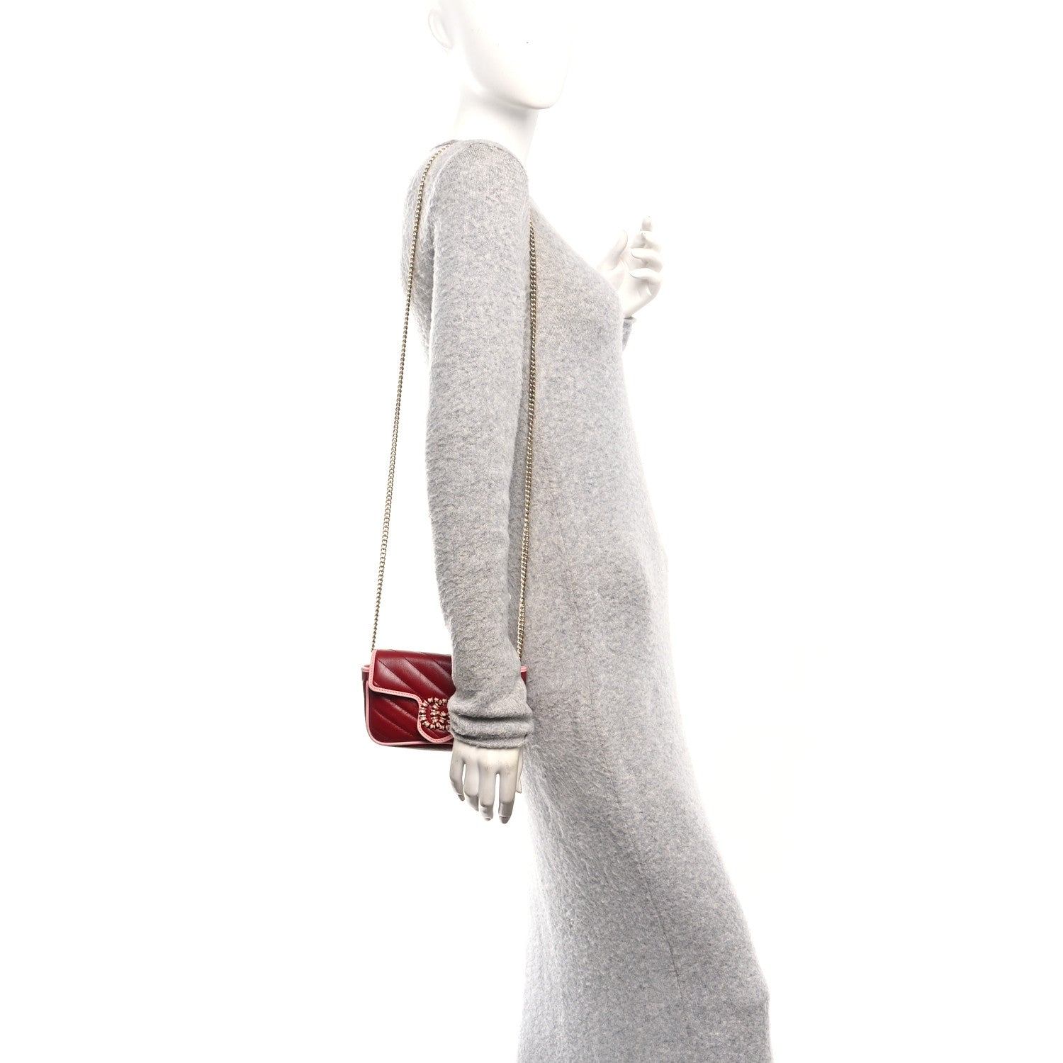 Gucci Azalea Calfskin Enamel Matelasse Diagonal Super Mini Torchon GG Marmont Shoulder Bag New Cherry Red Wild Rose 2 of 12