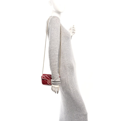 Gucci Azalea Calfskin Enamel Matelasse Diagonal Super Mini Torchon GG Marmont Shoulder Bag New Cherry Red Wild Rose 2 of 12
