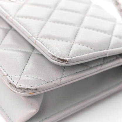 Chanel Lambskin Quilted Wallet On Chain WOC Grey 17 of 19