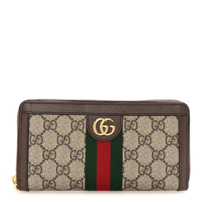 Gucci GG Supreme Monogram Web Ophidia Zip Around Wallet Brown 1 of 8
