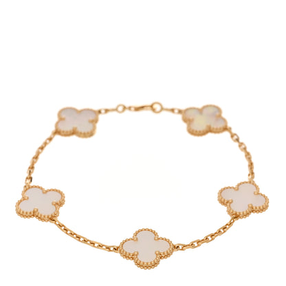 Van Cleef & Arpels 18K Yellow Gold Mother of Pearl 5 Motifs Vintage Alhambra Bracelet 1 of 5