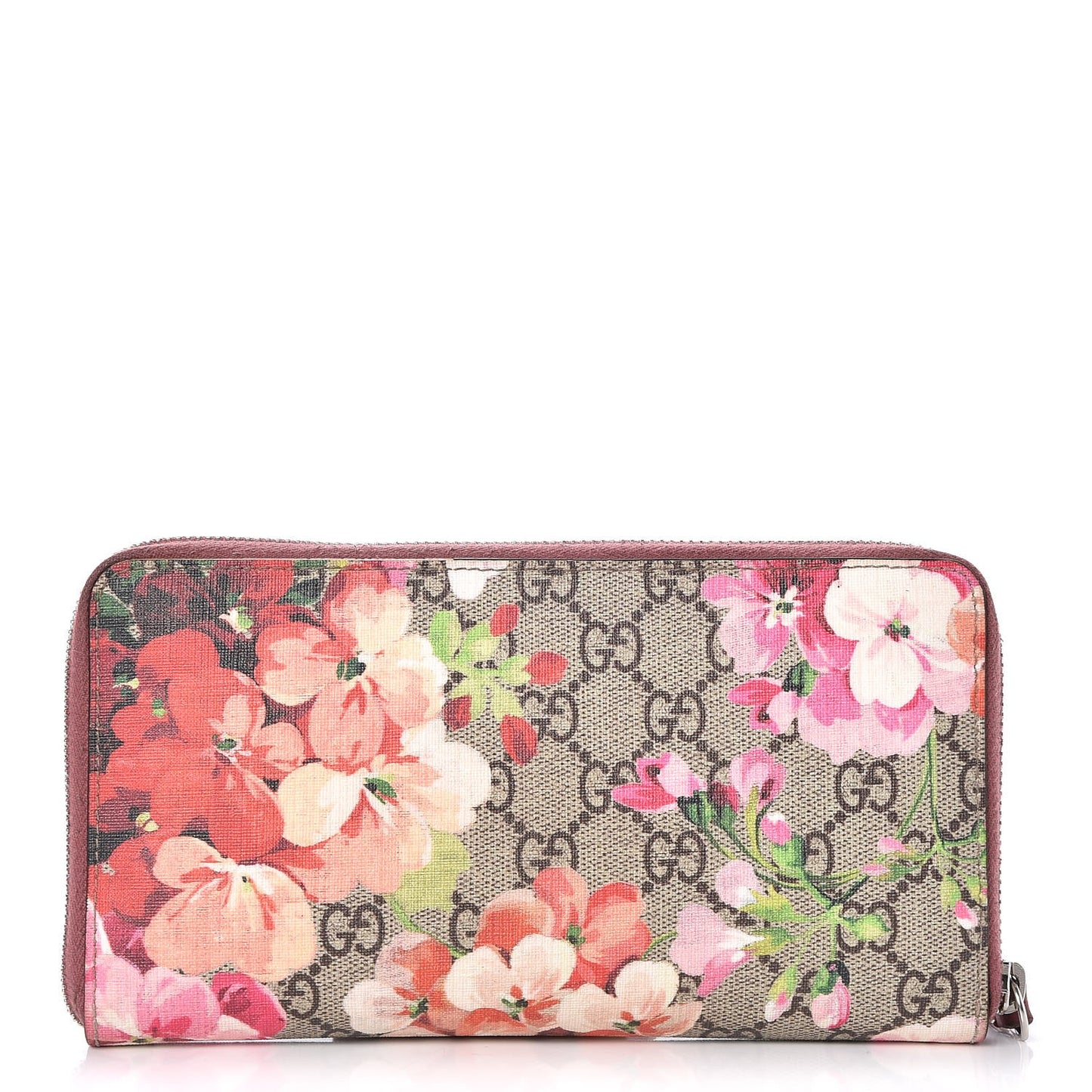 GG Supreme Monogram Blooms Zip Around Wallet Beige Multicolor Dry Rose