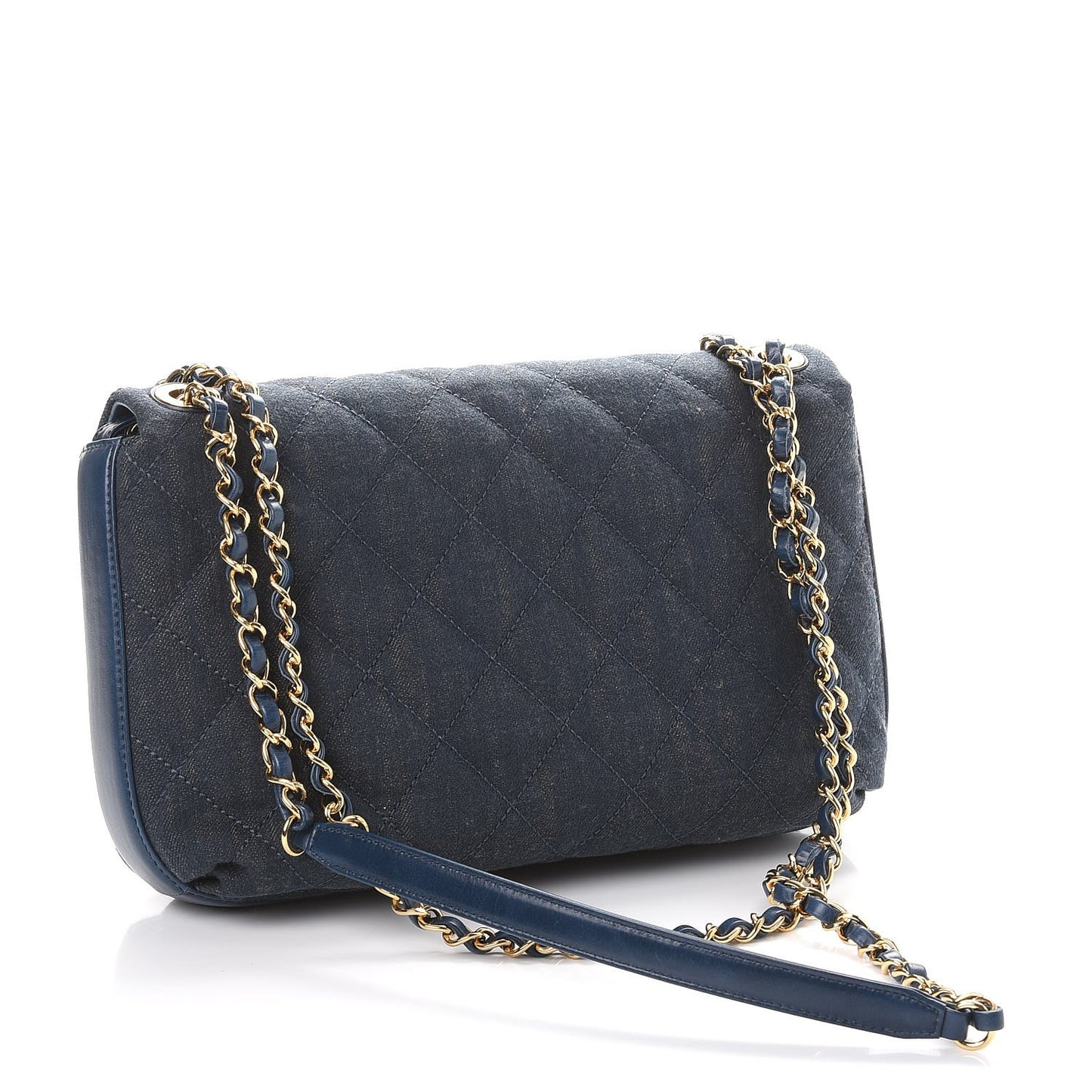 Denim Calfskin Quilted Small Flap Blue