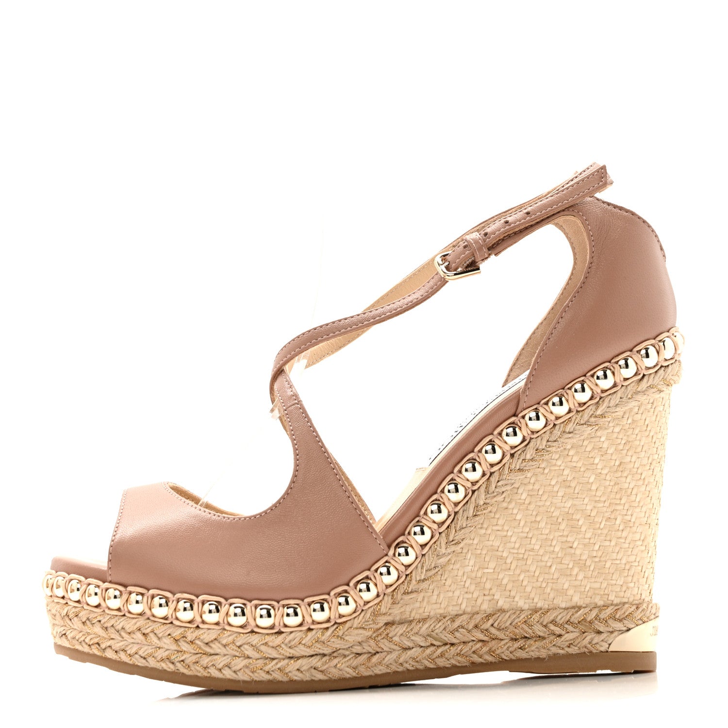 Jimmy Choo Nappa Studded Dakota 120 Espadrille Wedge Sandals 38.5 Beige 2 of 18