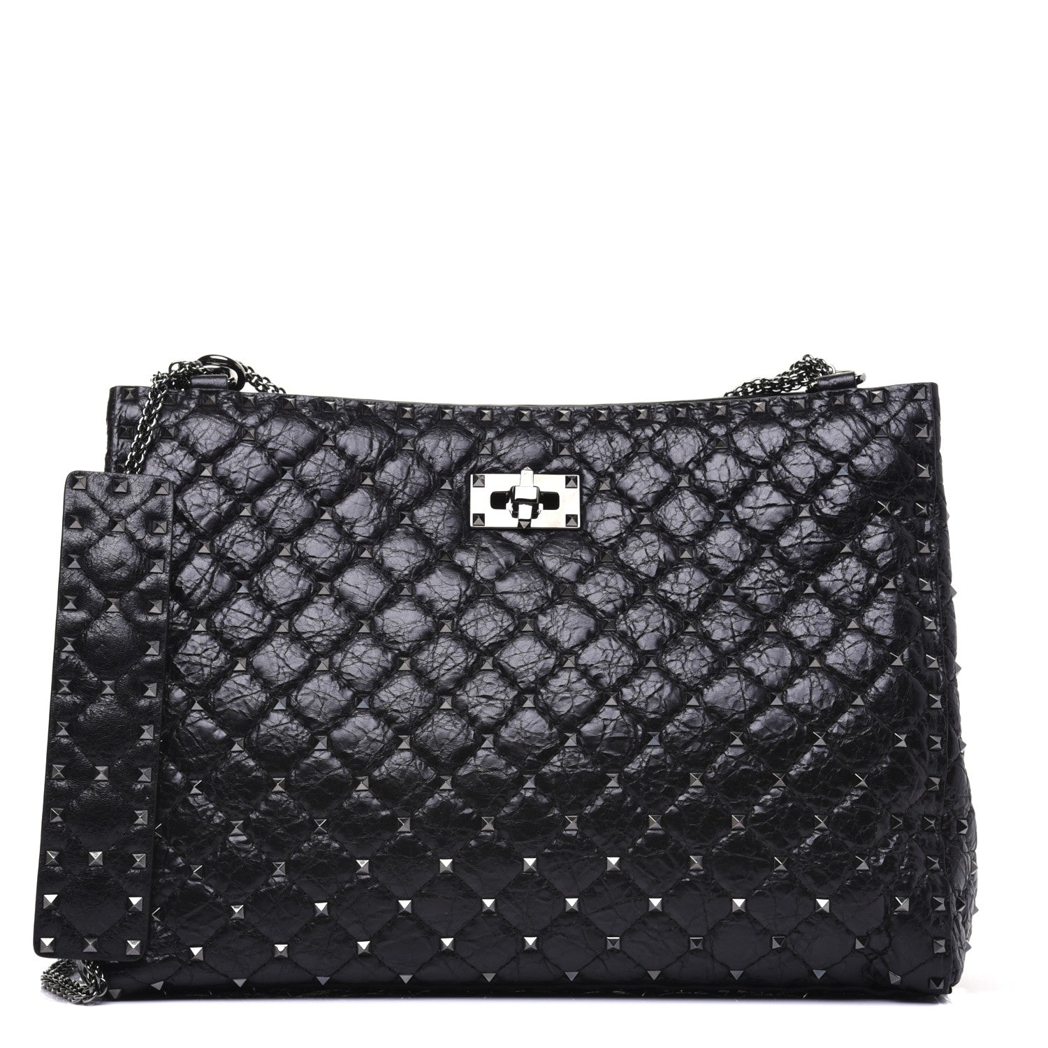 Valentino Garavani Craquele Nappa Rockstud Spike Shoulder Tote Black 1 of 14