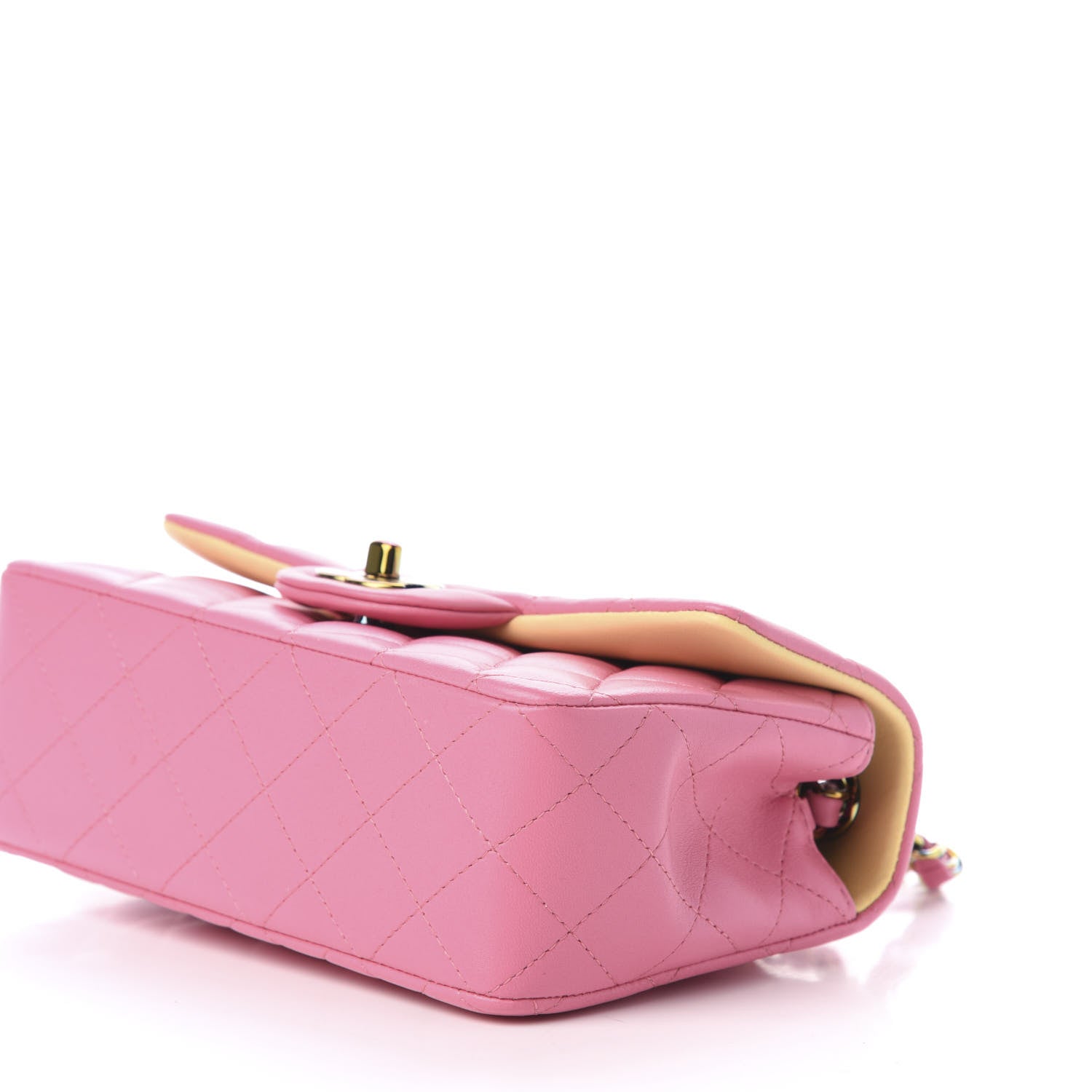 Chanel Lambskin Quilted Mini Rectangular Flap Pink Yellow 9 of 10