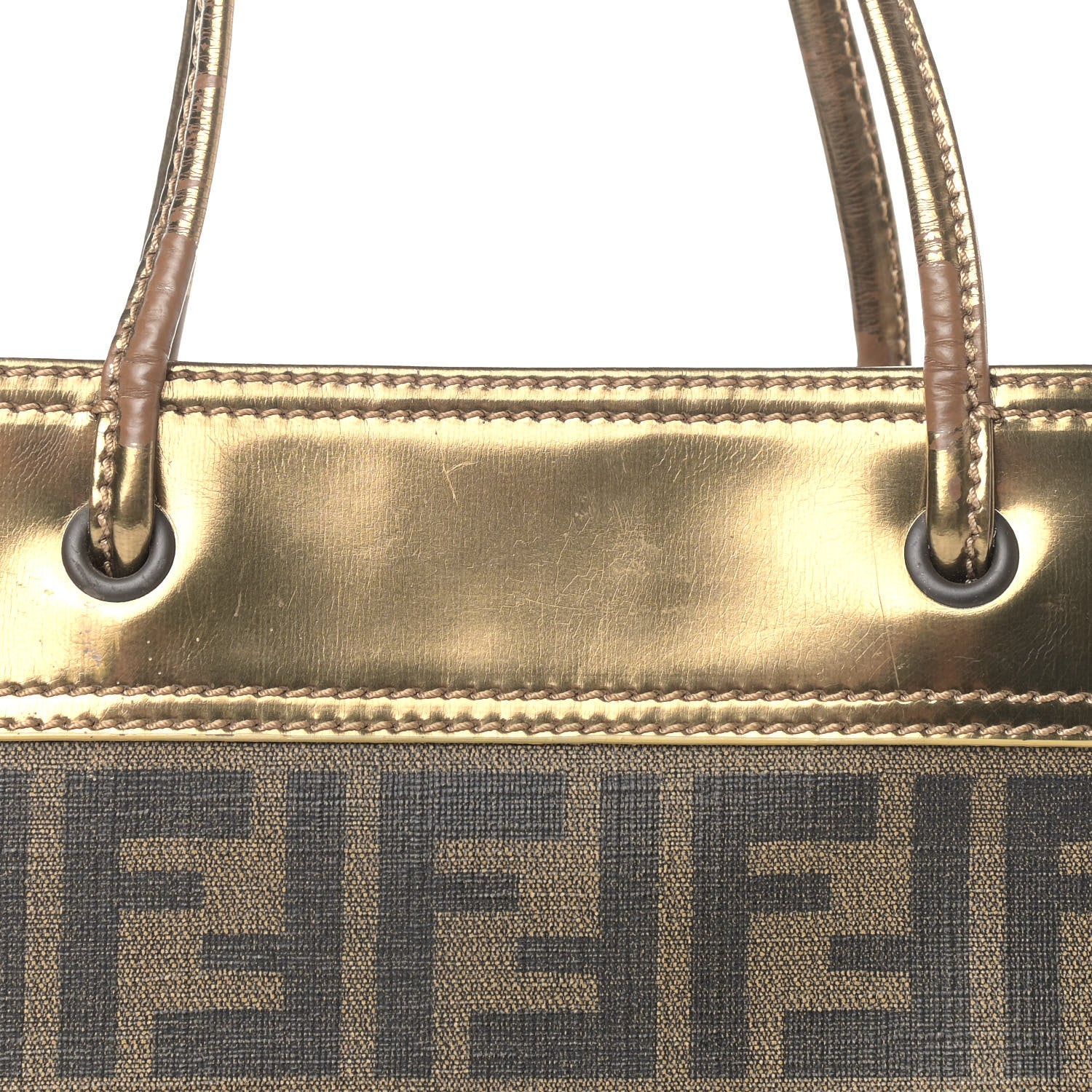 Fendi Metallic Calfskin Zucca Spalmati Shopping Tote Tobacco 14 of 17
