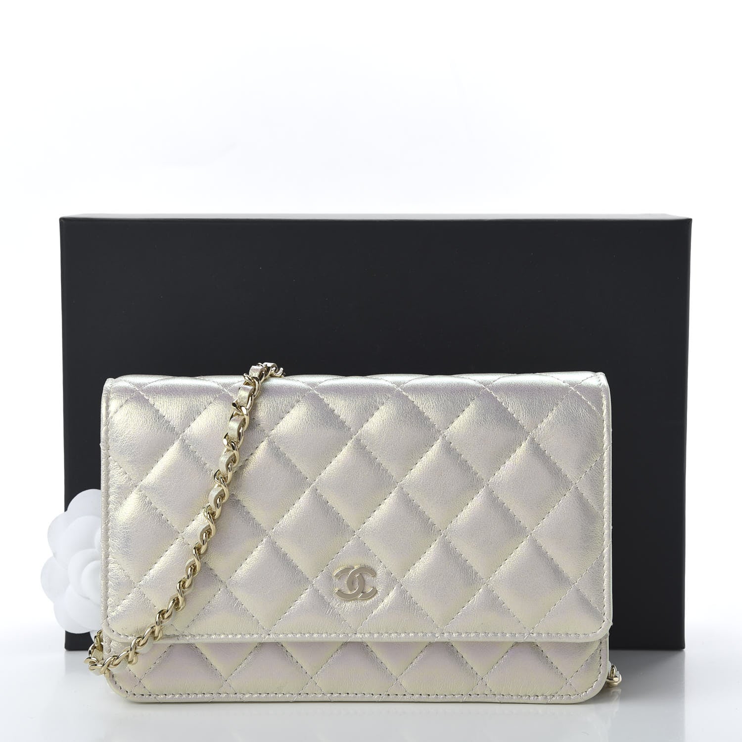 Chanel Iridescent Lambskin Quilted Wallet On Chain WOC Ivory 12 of 12