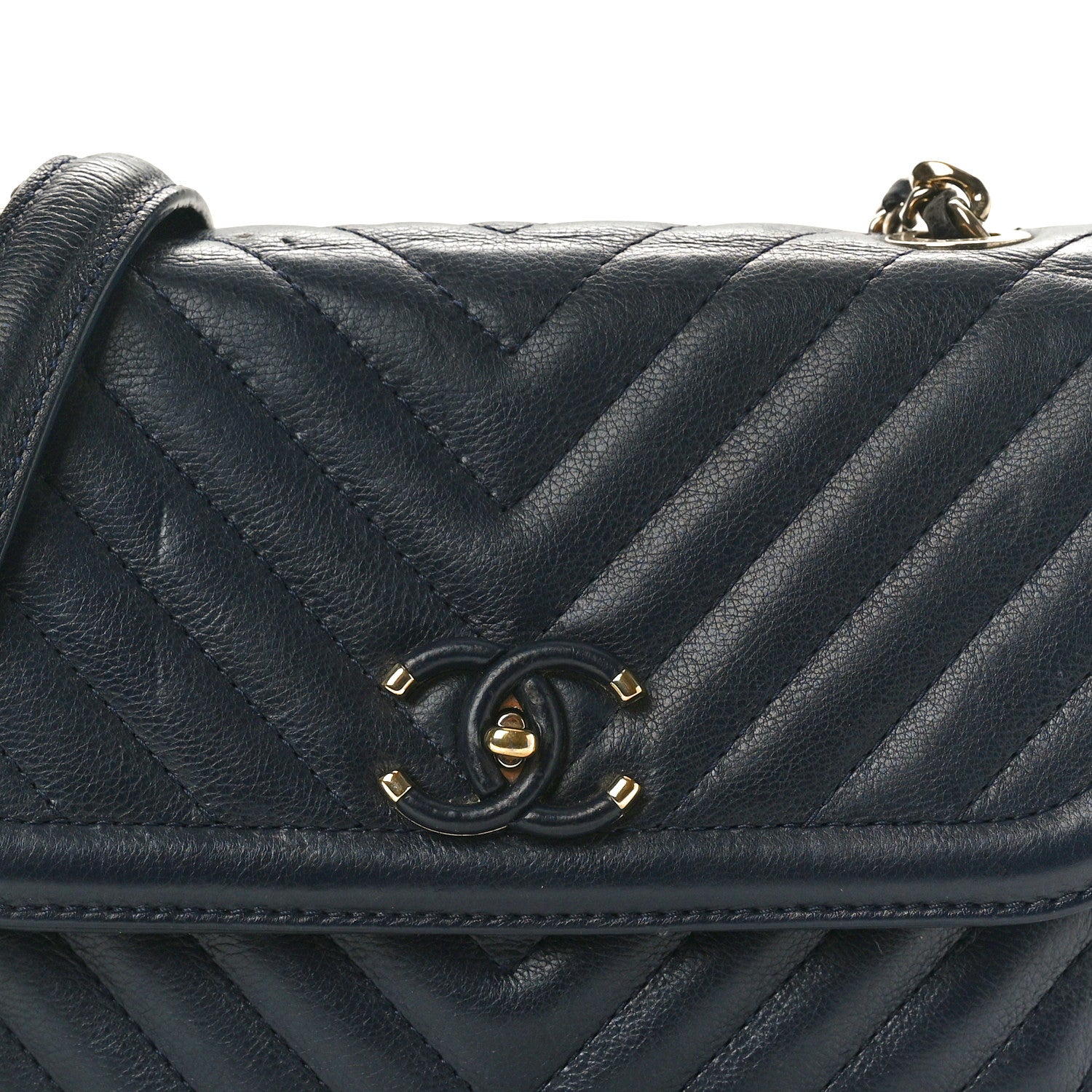 Chanel Calfskin Chevron Quilted Messenger Flap Navy 8 of 12