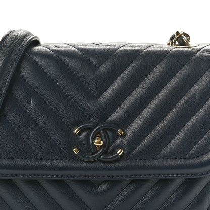 Chanel Calfskin Chevron Quilted Messenger Flap Navy 8 of 12