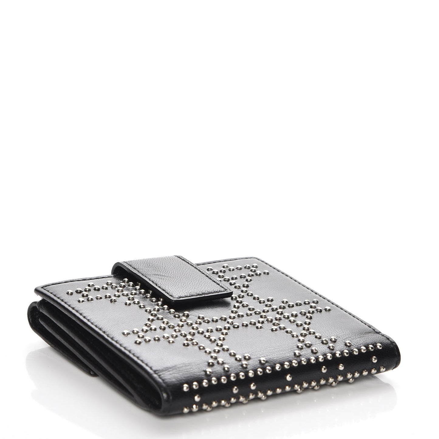 Lambskin Studded Cannage Lady Dior Compact Wallet Black