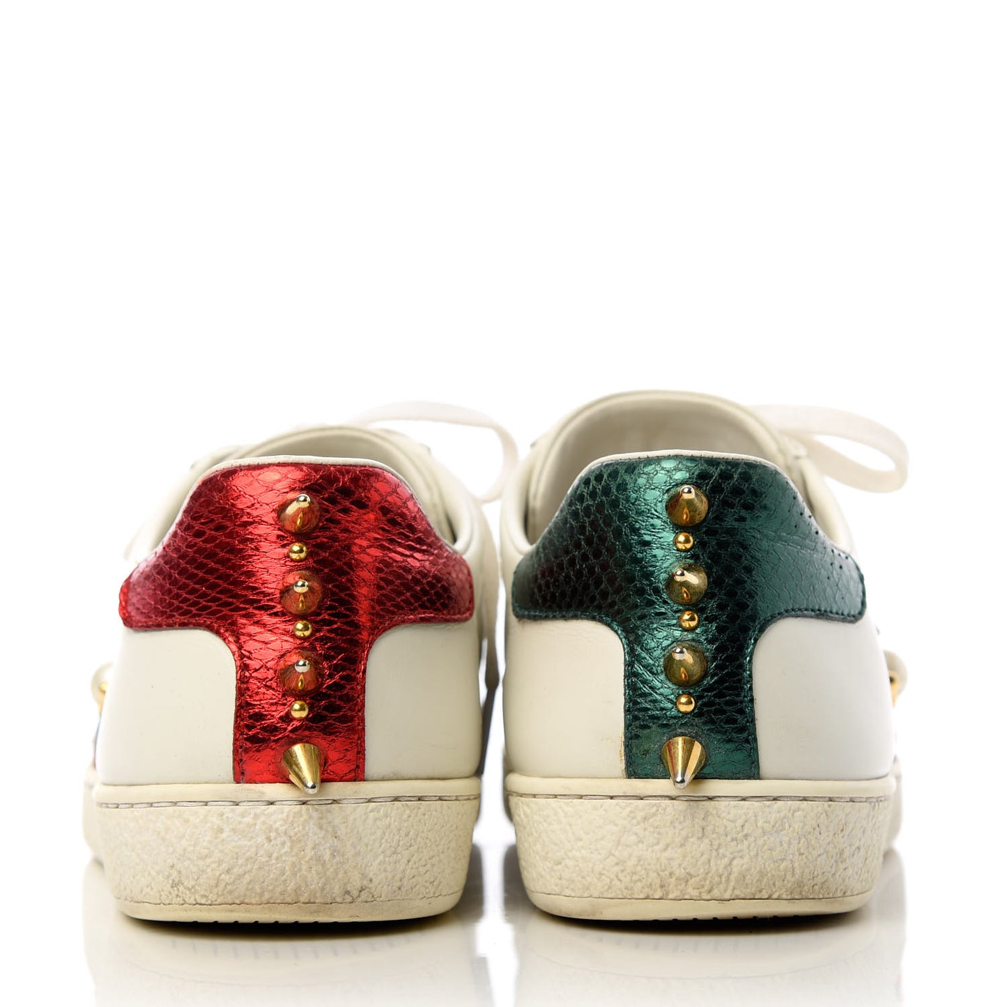 Calfskin Web Pearl Studded Womens Ace Sneakers 37.5 White