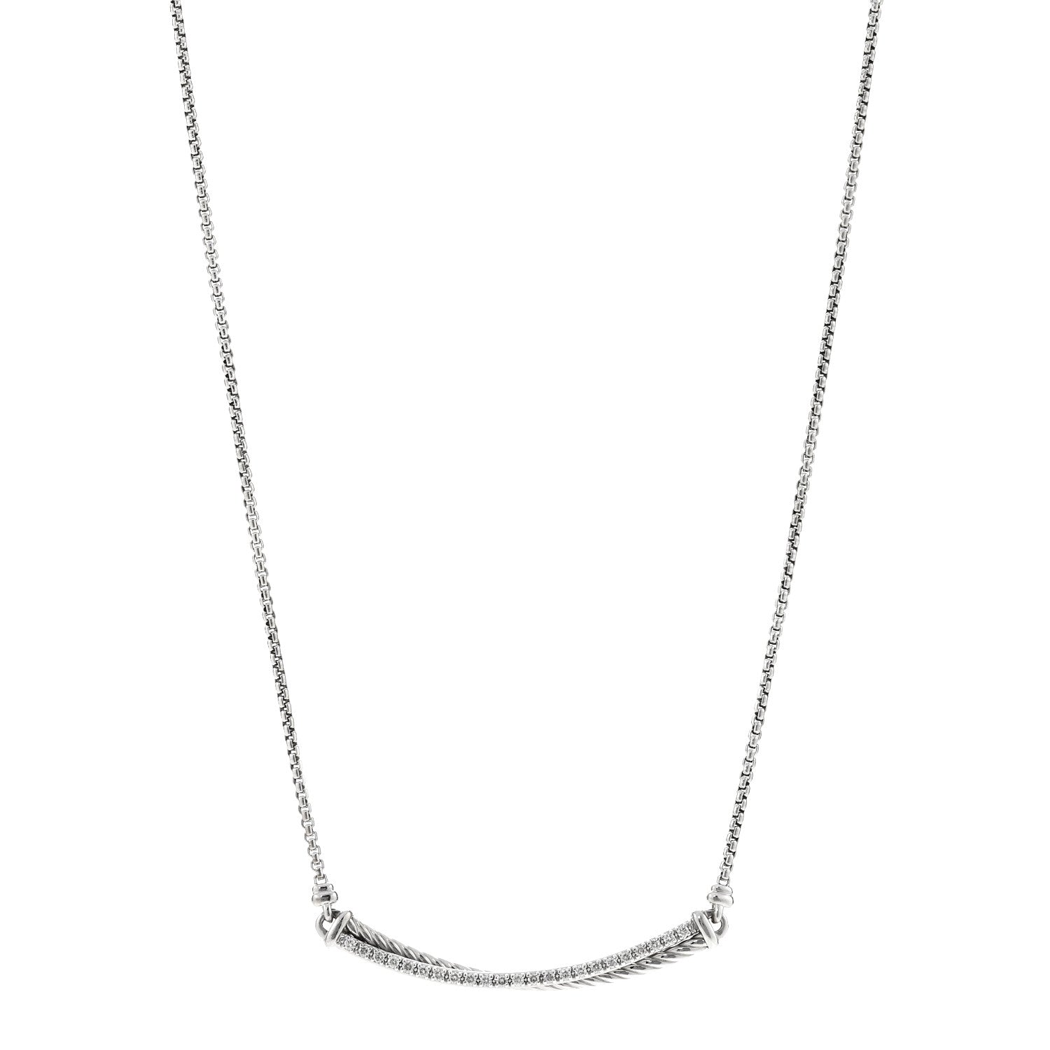 David Yurman Sterling Silver Diamond Crossover Bar Necklace 1 of 6