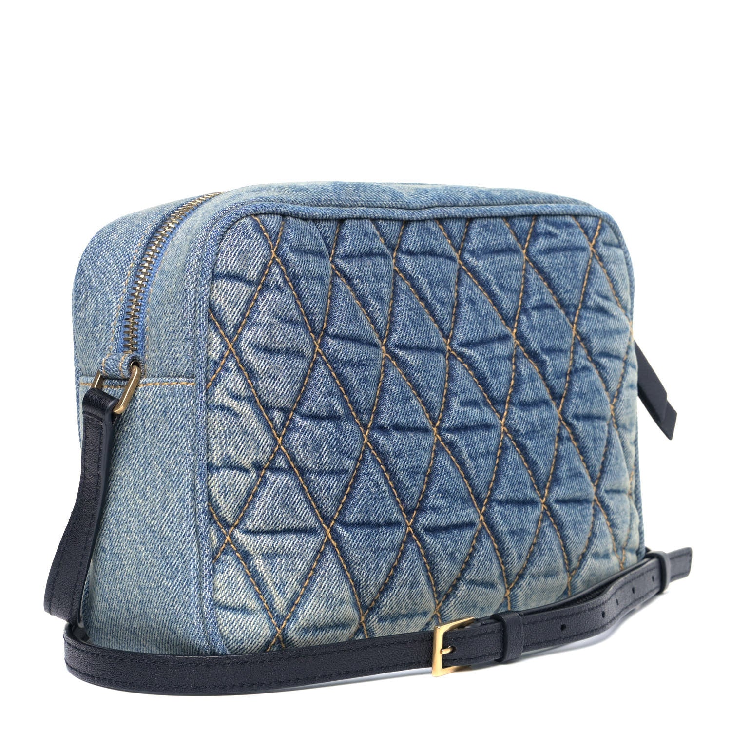 Saint Laurent Denim Matelasse Quilted Summer Embroidered Classic Monogram Camera Bag Blue 2 of 5