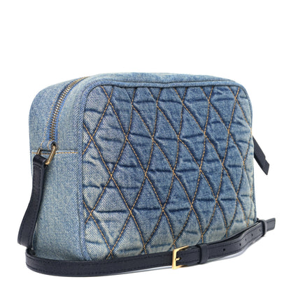 Saint Laurent Denim Matelasse Quilted Summer Embroidered Classic Monogram Camera Bag Blue 2 of 5