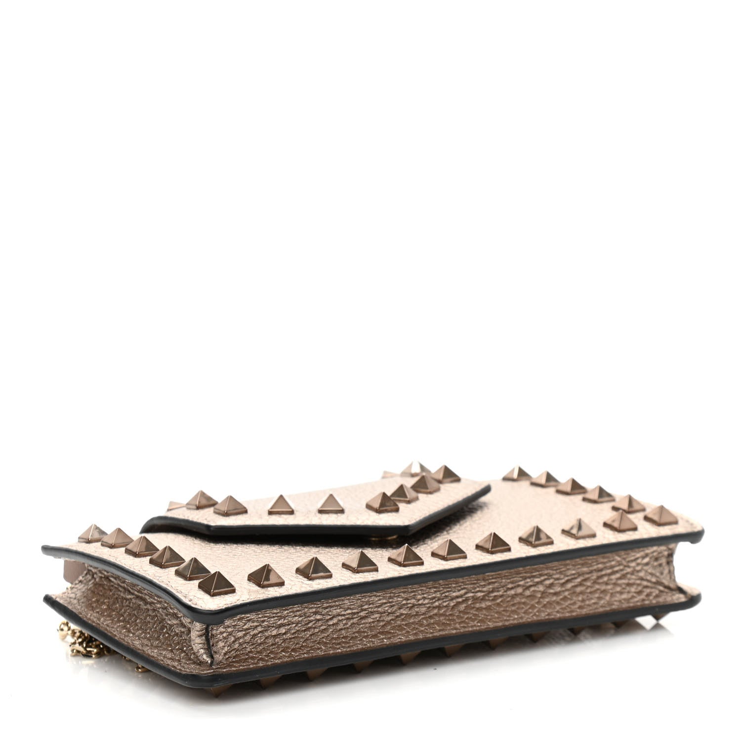 Valentino Garavani Metallic Pebbled Calfskin Rockstud Phone Case With Chain Sasso 3 of 9