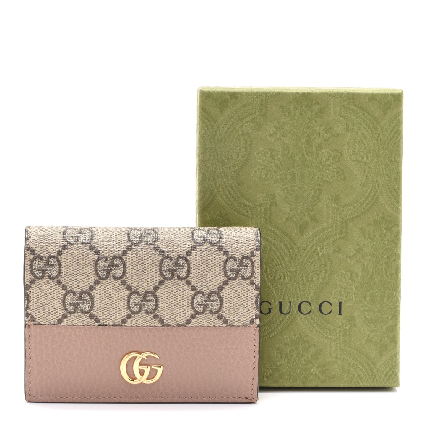 Dollar Calfskin GG Supreme Monogram GG Marmont Card Case Porcelain Rose Beige Ebony