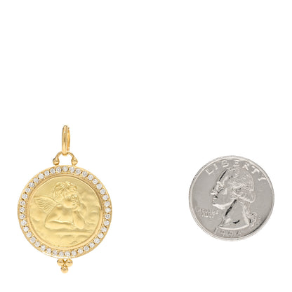 Temple St. Clair 18K Yellow Gold Diamond 25mm Pave Angel Pendant 2 of 4