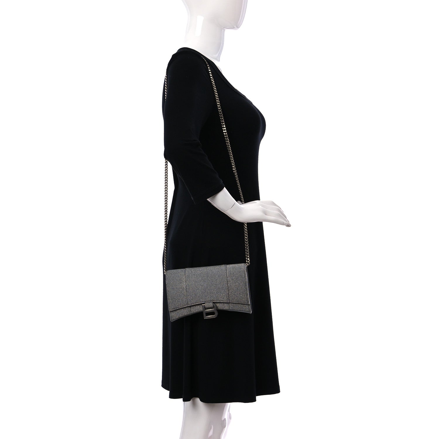 Balenciaga Sparkling Fabric XS Hourglass Wallet On Chain Silver 2 of 9