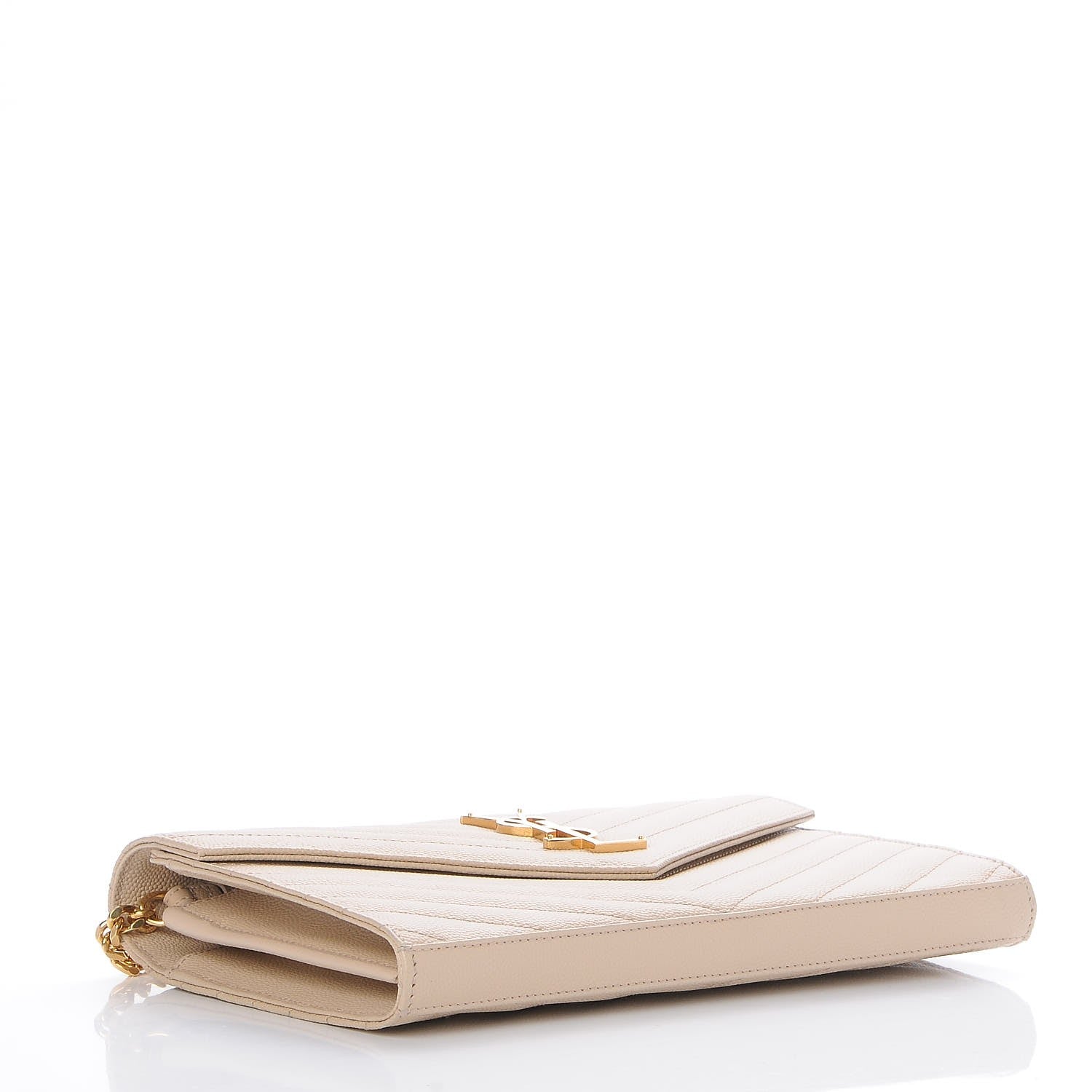 Saint Laurent Grain De Poudre Matelasse Chevron Monogram Chain Wallet Nude Powder 4 of 8