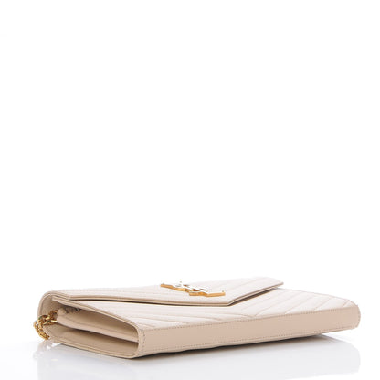 Saint Laurent Grain De Poudre Matelasse Chevron Monogram Chain Wallet Nude Powder 4 of 8