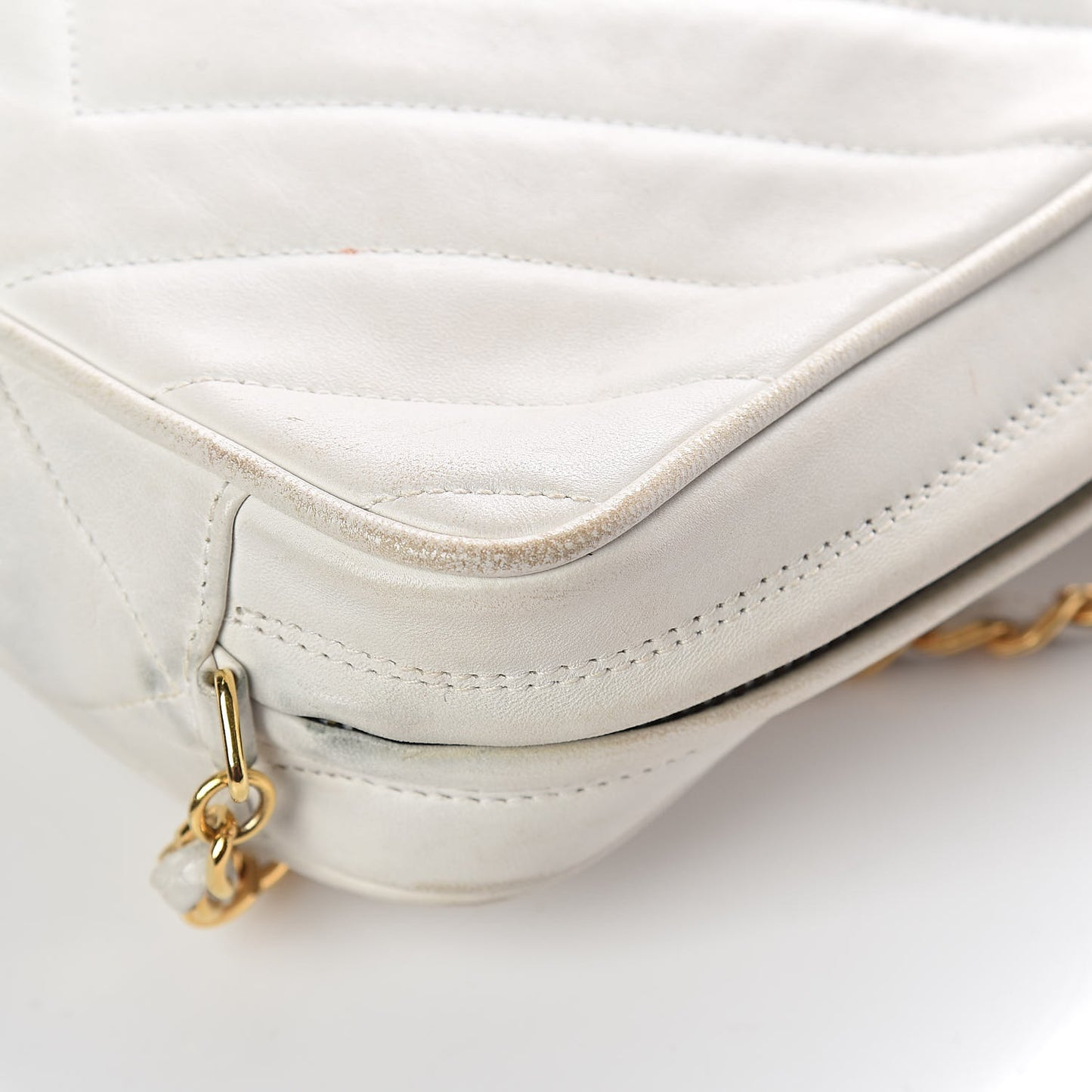 Lambskin Chevron Tassel Camera Case White