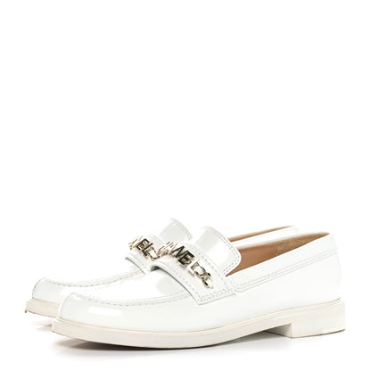 Chanel Shiny Calfskin Logo Loafers 38 White 3 of 8