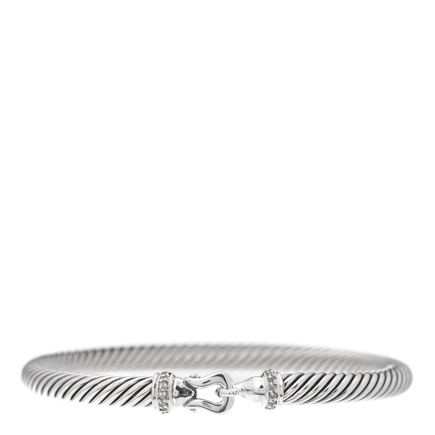 David Yurman Sterling Silver Diamond 5mm Cable Buckle Bracelet 1 of 4