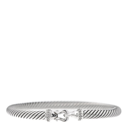 David Yurman Sterling Silver Diamond 5mm Cable Buckle Bracelet 1 of 4