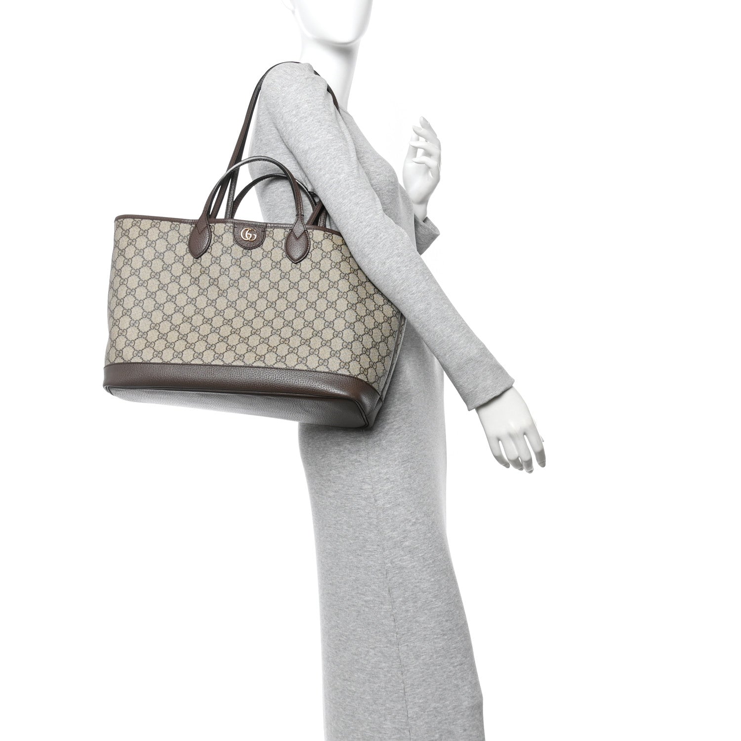Gucci GG Supreme Monogram Textured Calfskin Medium Ophidia Shoulder Tote Bag Beige Ebony New Acero 2 of 13