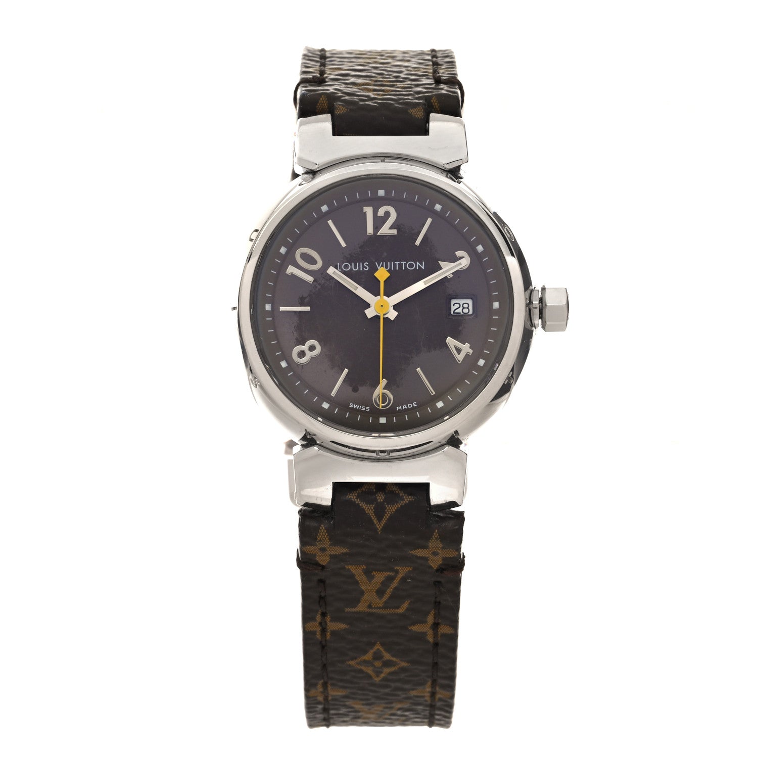 Louis Vuitton Stainless Steel Monogram 28mm Tambour Quartz Watch Brown 1 of 4