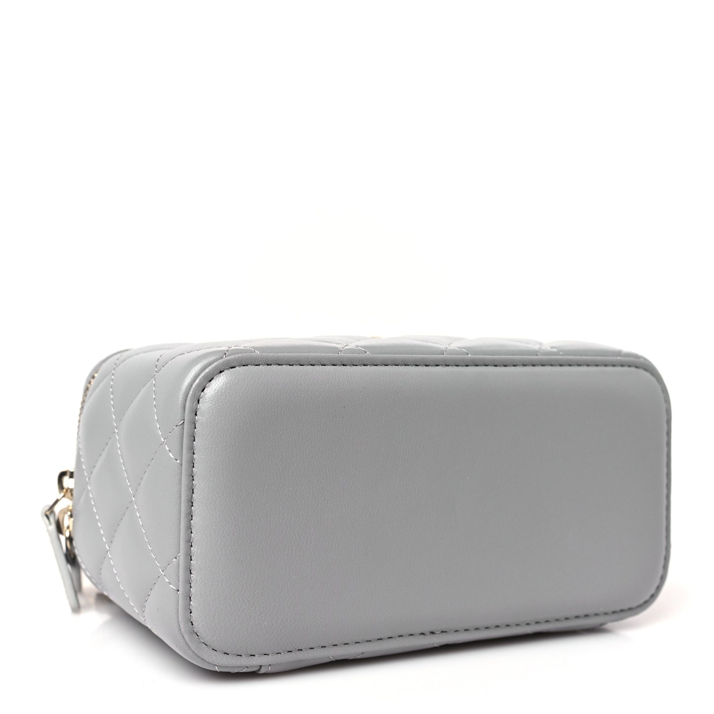 Lambskin Quilted Small Pearl Crush Vanity Case With Chain Grey