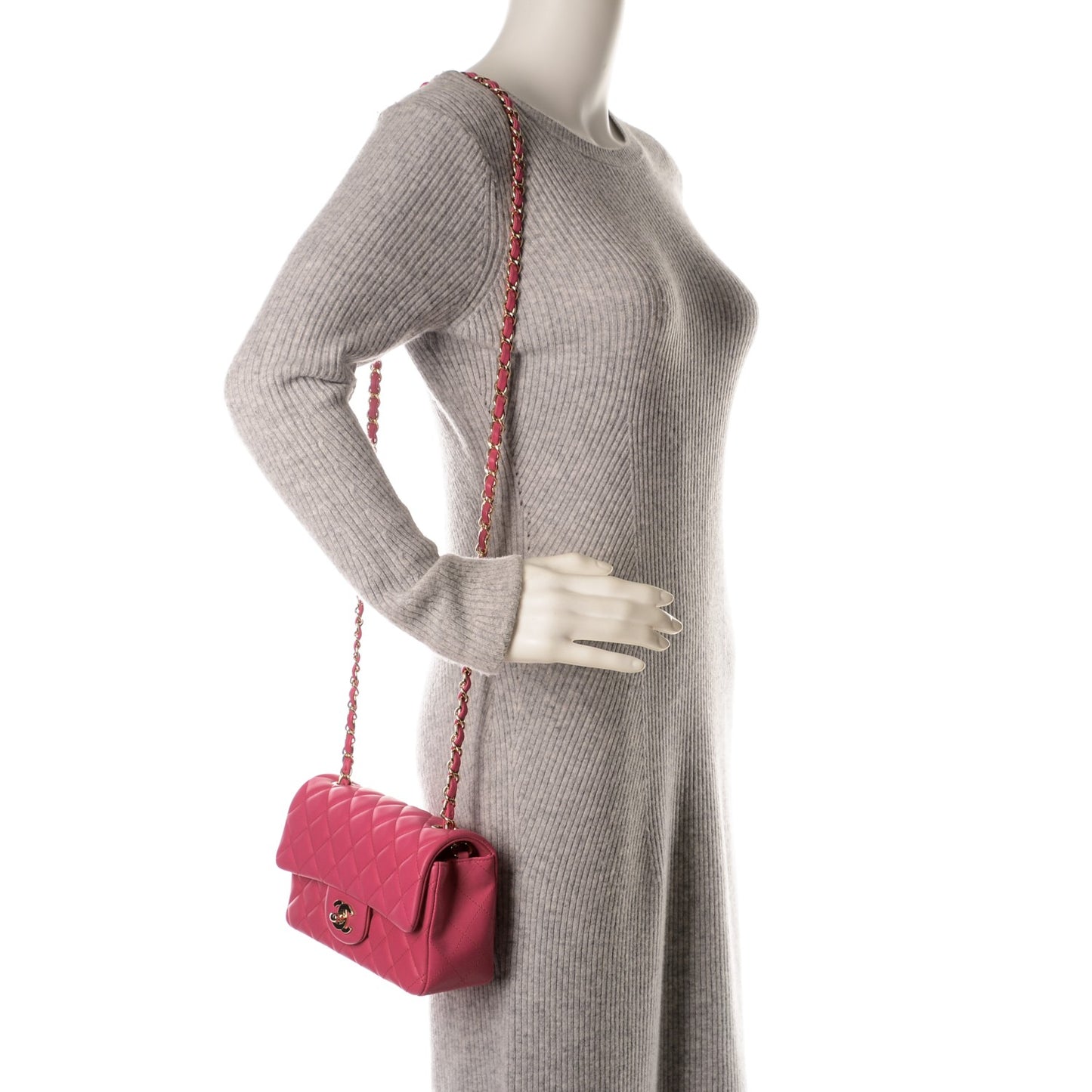 Lambskin Quilted Mini Rectangular Flap Fuchsia
