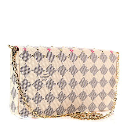 Louis Vuitton Damier Azur Studded Pochette Felicie Chain Wallet Fuchsia 3 of 9