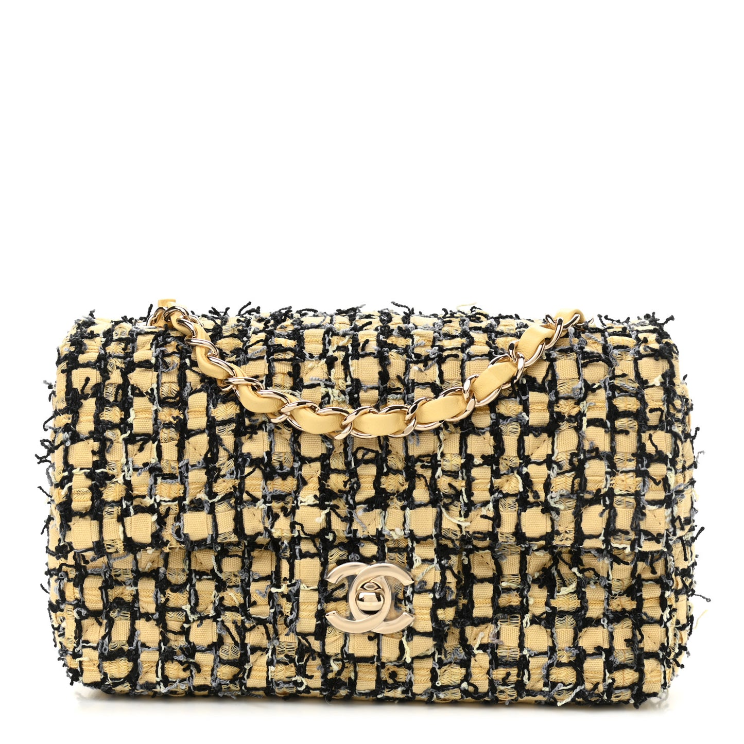 Tweed Quilted Mini Rectangular Flap Yellow Black