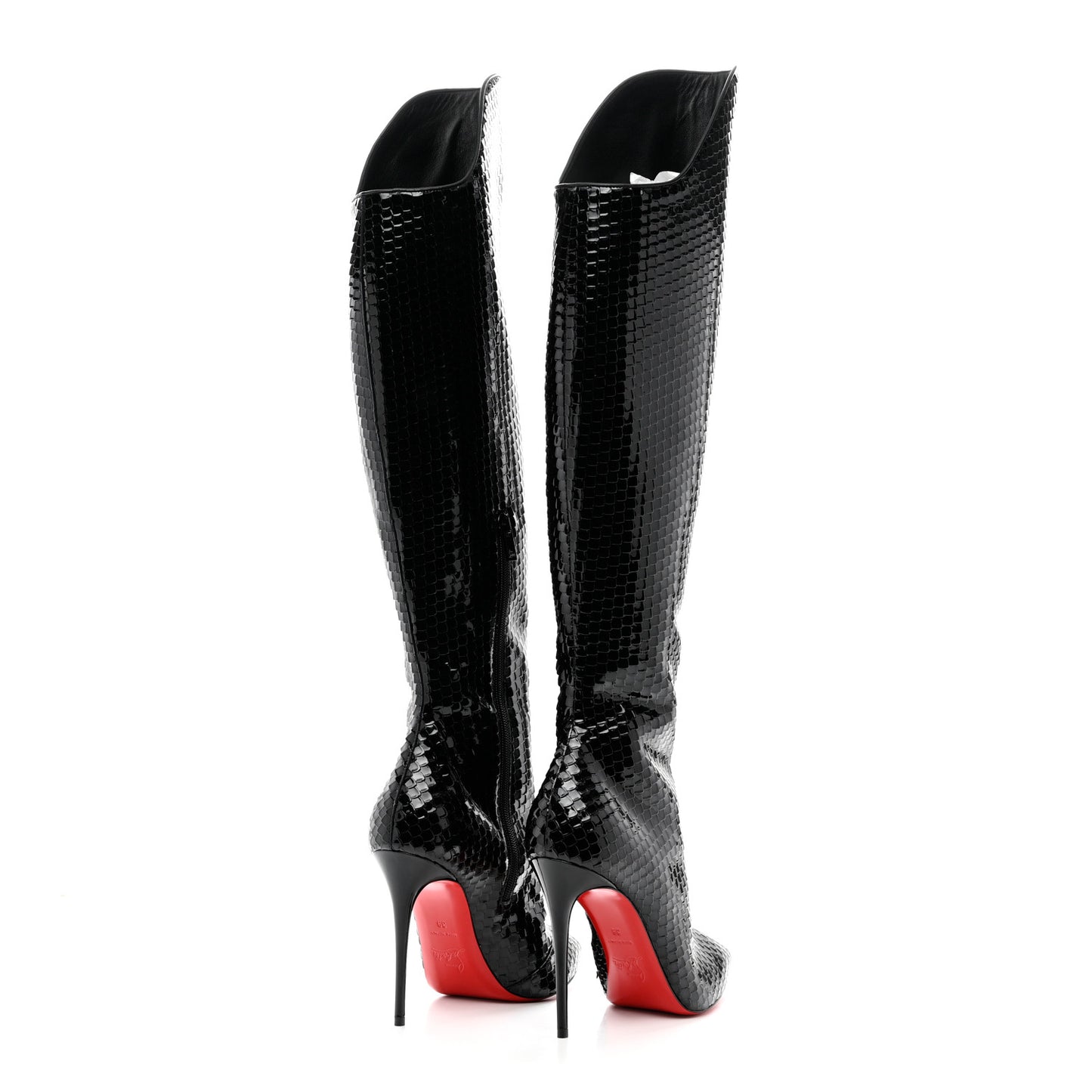 Patent Black Bird Embossed Alta Botta 100 Tall Boots 39 Black