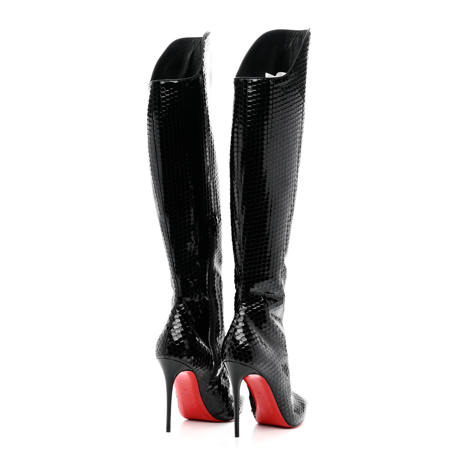 Christian Louboutin Patent Black Bird Embossed Alta Botta 100 Tall Boots 39 Black 4 of 6
