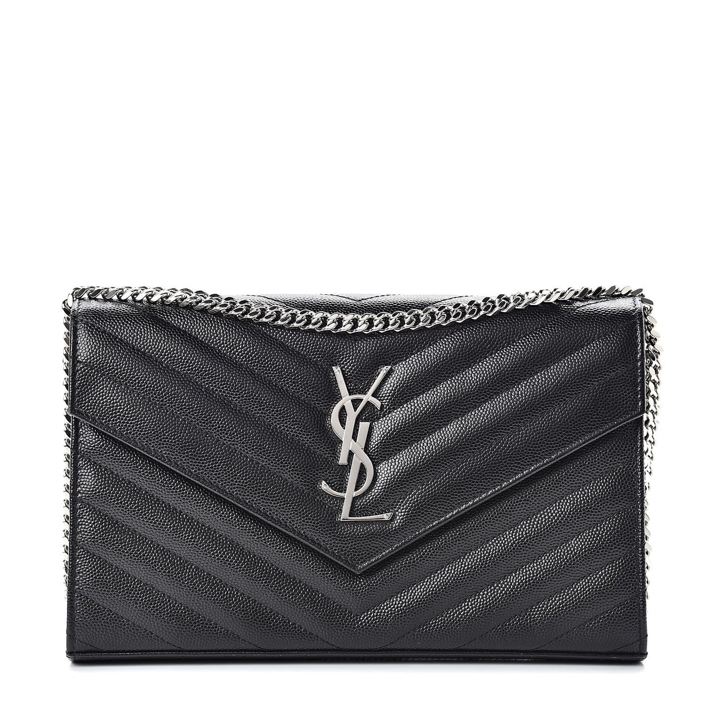 Grain De Poudre Matelasse Chevron Monogram Chain Wallet Black