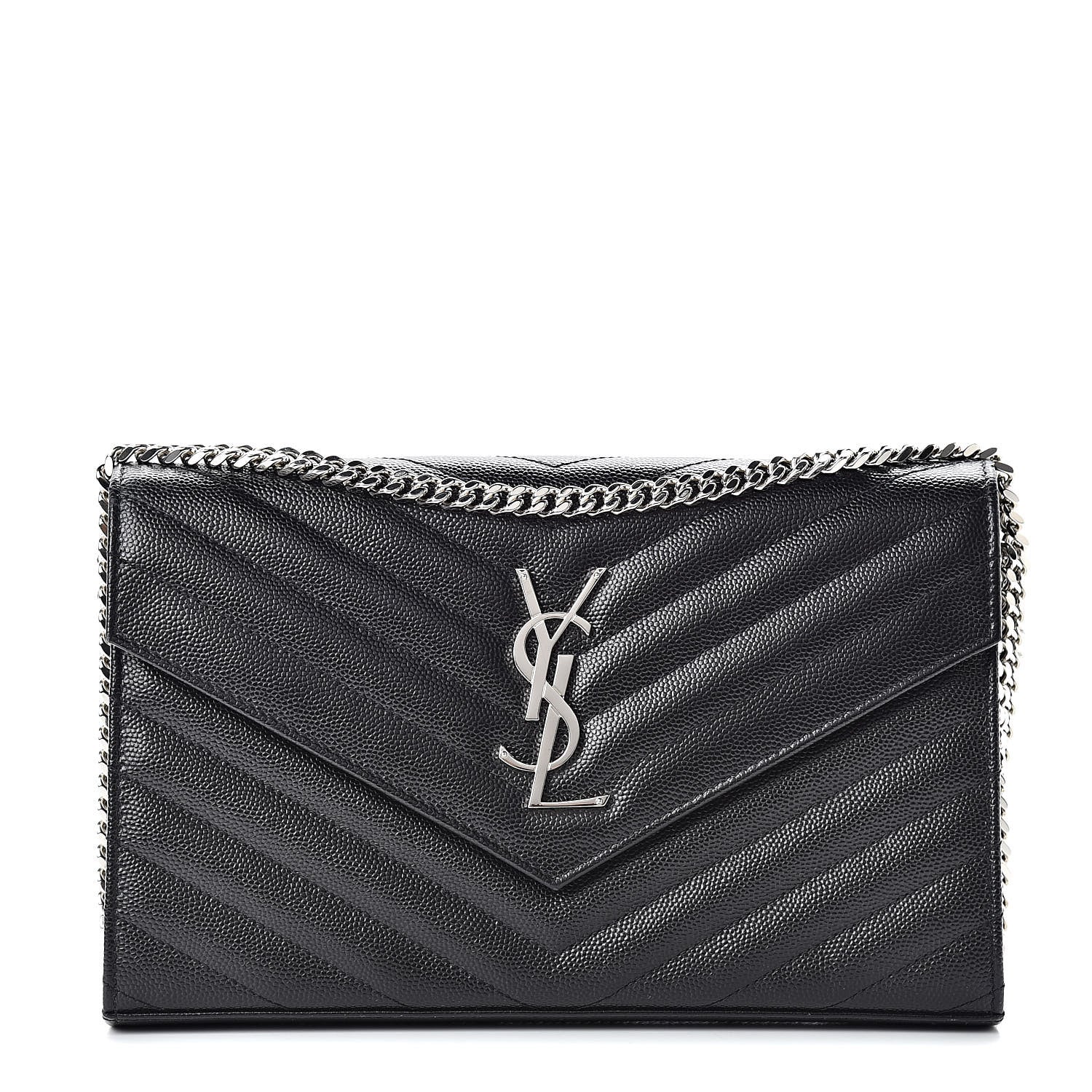 Saint Laurent Grain De Poudre Matelasse Chevron Monogram Chain Wallet Black 1 of 13